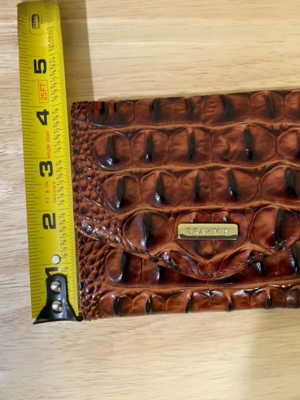 Brahmin Melbourne Pecan Brown Croc Embossed Leather Trifold Wallet - Picture 8 of 10